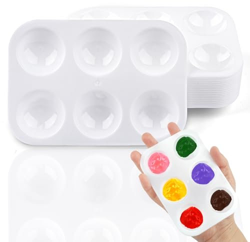 20 Stück Mischpalette, 6 Gitter Mischen Mischen, Rechteckige Weiß Malpalette 8.8 x 12.5cm, Kunststoff Aquarellpalette Palette für Künstler Wasserfarben Acryl Öl Malerei