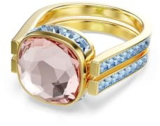 Swarovski Bague de cocktail Chroma Twist, design réversible et élégant avec cristal ReCreated vert et rose, petits cristaux bleus, en métal plaqué ton or raffiné, taille 52