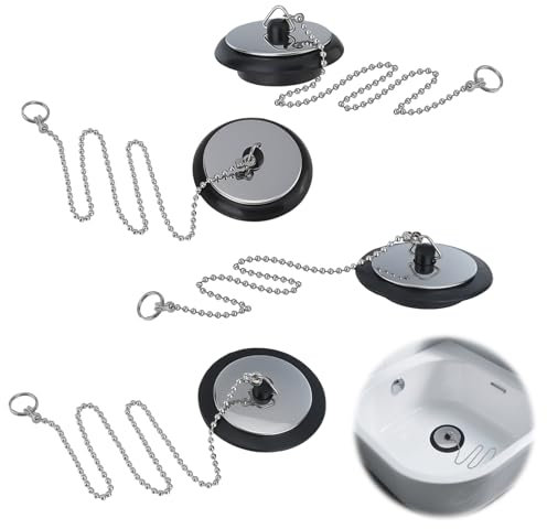 4pcs Universal Bath Plug and Chain, Bathroom Sink Plug Replacement Kitchen Sink Plug with Sticky Hook, Drain Stopper Sink Stopper for Bath Plug Replacement (Size 4cm/1.6in, Chain 40cm/15.7in)