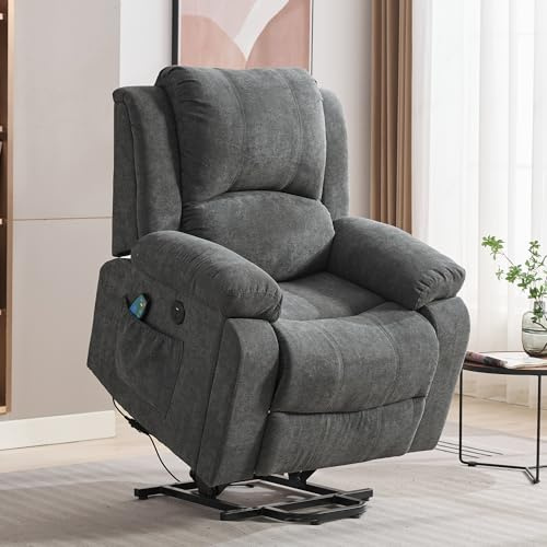 BTM Power Lift Chairs, Riser Recliner Chair with Heat & Massage for Elderly, Electric Lift Chair with Storage Pockets and Cup Holders, Heavy Duty Single Sofa with Single Motor