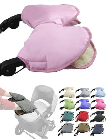 Muff handske [Handvärmare för barnvagn] handmuff buggy med lammull vattentät vindtät universell storlek för barnvagnar buggy hjulvagn 2-delad (uni rosa)
