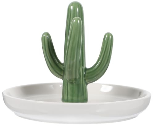 Didiseaon Vassoio Portagioielli in Ceramica Motivo Cactus, Organizzatore da Tavolo per Orecchini e Collane, Design Elegante per Casa e Ufficio