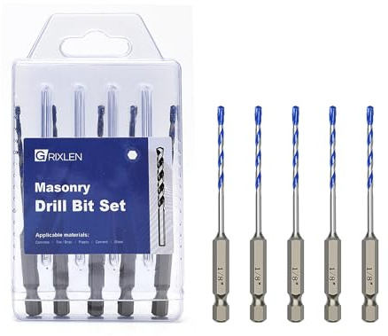 5 Pack 1/8 inch Masonry Drill Bit Set,Concrete Drill Bit Set with Hex Shank,Carbide Tip Drill Bits for Concrete, Cement, Tile,Brick, Plastic and Ceramic (1/8（5 Pcs）)