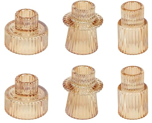 Accmuzzy Set med 6 ljusstakar, stavljus, 2-i-1 ljusstakar för stavljus, värmeljushållare transparent, litet ljusstake glas för bröllopsdekoration, matbord fest, juladvent, vintagedekoration