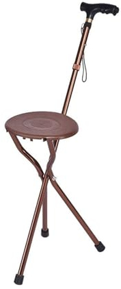 FHRKA Sedia Regolabile in Canna per Anziani con Luce a LED - Sedia da Passeggio Portatile Design del treppiede in Lega di Alluminio per stabilità