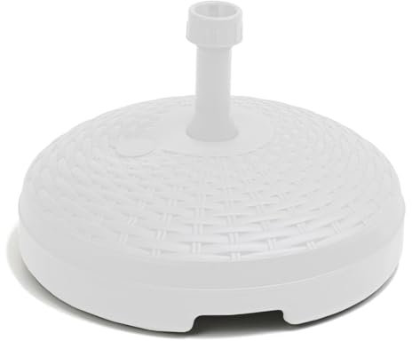 MA MAISON Base per Ombrellone Diametro 21-30 mm Bianca capacità 20 Lt Supporto Tondo Effetto Rattan - Plastica Rigida, Resistente, Facile da Riempire e Svuotare, Giardino, Piscina - con Serbatoio