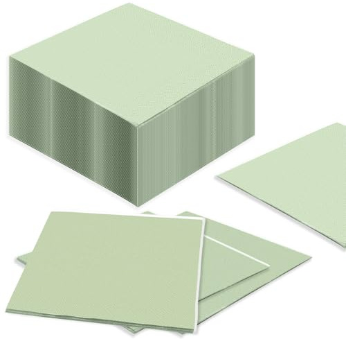 Rongrongago 100 Pièces Serviette De Table Vert Sauge, 33 × 33 Vert Eucalyptus Serviette Papier, Papier Sauge Adapté Pour Réceptions De Mariage Et Aux Fêtes D'anniversaire