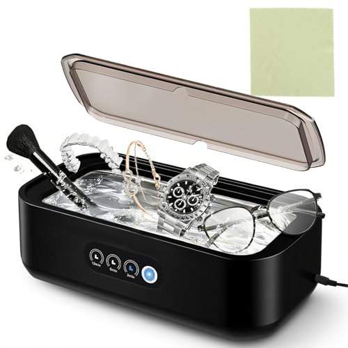 Limpiador Ultrasónico, 650ML Dispositivo de Limpieza Ultrasonidos, 49kHz Ultrasónica Limpieza Maquina, Limpiador Sónico Ultrasonic Cleaner para Joyas Gafas Dentaduras Anteojos (Negro)