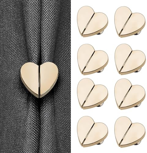 8 Pair Heart-Shaped Magnetic Curtain Closure – Golden Curtain Clips Decorative Detachable Buckle for Indoor Outdoor Use, Prevent Light Leaking, Easy Installation, Alloy Material