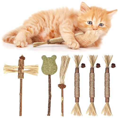 MLPKOI 6 Pezzi Bastoncini di Catnip, Bastoncini da Masticare, Giochi Gatto Interattivi, per Pulizia dei Denti Aumentare L' appetito Alleviare L' ansia e Lo Stress