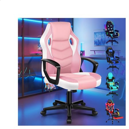 ELFORDSON Gaming Chair, Video Game Chairs, Ergonomic Computer Desk Office Chairs Racing Style, Adjustable Height & Tilt, 360° Swivel, Breathable Mesh & PU Leather, Home Office Esports, Pink