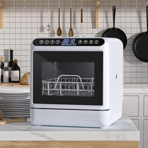 Petit Lave-Vaisselle de comptoir, Lave-Vaisselle Portables, avec réservoir d'eau de 5 L, 5 Couverts, Mini Compact avec Panier à 2 Niveaux, Fonction de séchage à l'air pour Les Cuisines et