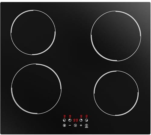 60cm Induction Hob - 4 Zone Built-In Ceramic Glass Cooktop, 6000W Touch Control with 9 Power Level, 99 Min Timer & Child Lock, Hardwired with Residual Heat Indicator (BIH604T)