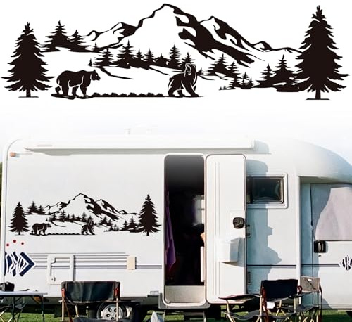 Bilklistermärken berg björnmotiv, klistermärken husvagn, bilklistermärken, bakrutor klistermärken bil, vinyl vattentäta dekorationsklistermärken för campare SUV lastbil husvagn, svart, 100 × 28 cm