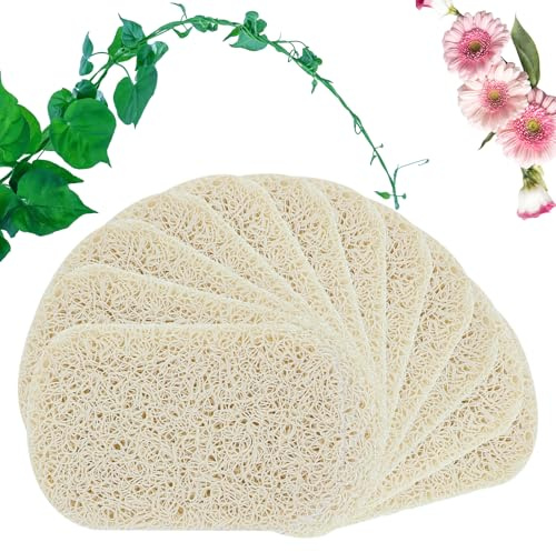 Lot de 12 éponges luffa naturelles 7,5 x 11 cm - Porte-savon - Accessoire pour le nettoyage de la vaisselle - Exfoliant pour douche/salle de bain/cuisine/plan de travail - Beige