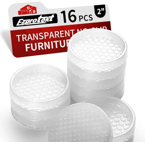 Ezprotekt Non Slip Furniture Pads, 16 Pcs 2 Round Rubber Furniture Caster Cups, Anti-Slip Clear Furniture Coasters with Grip, Bed Couch Sofa Stoppers to Prevent Sliding Floor Protectors
