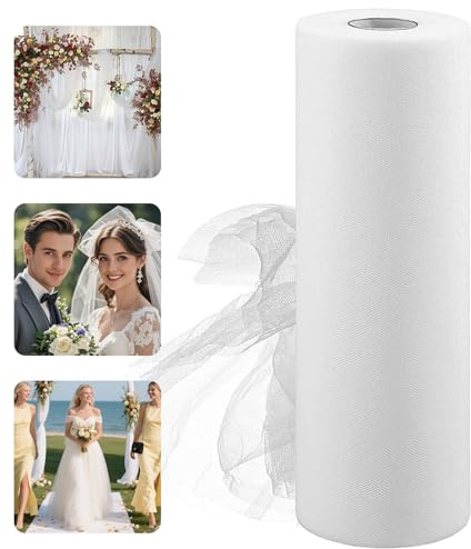 30cm x 91.5m Tüllstoff Rolle Tüll Stoff Rolle Tüllband Weiß Tüllband Polyester Dekoband Hochzeitsdeko Tischband tüll meterware Dekostoff für Party Hochzeit Geburtstag Basteln Nähen usw