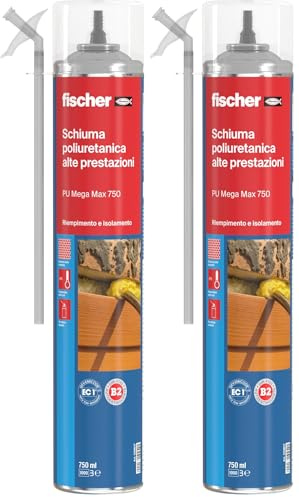 Fischer PU MEGA MAX 750 Schiuma Poliuretanica Manuale ad Alte Prestazioni, Reticola Anche in Profondità (Confezione da 2)