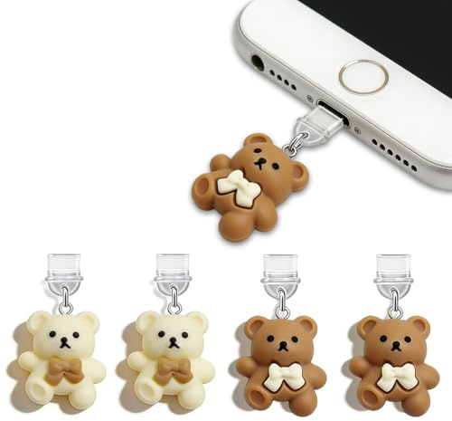 4 Pièces anti-poussière en silicone pour port USB 3.1 type C Accessoire Portable Élégant et Pratique pour Téléphone pour téléphone Portable USB de Type C Avec pendentif en forme d'ours