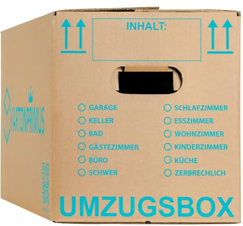 Kartonprimus 5 Umzugskartons 620 x 300 x 330 mm zweiwellig stabiler Karton bis 40 kg verstärkte Griffe und stapelbar Umzugkarton Umzugsbox Bücherkarton Archivbox Ordnerkarton Umzugskiste (5 Stück)