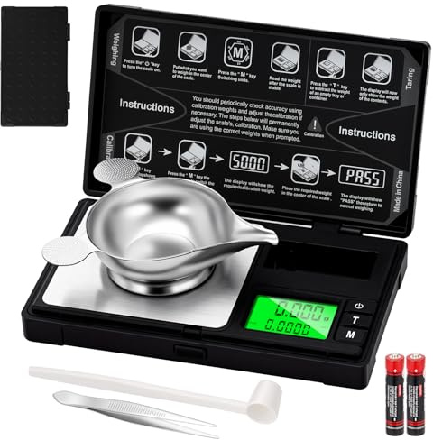 Alaoo Digitale Milligrammwaage, 0,001g/50g Feinwaage mit Pinzette, hohe Präzision, Mini Taschenwaage, Digitalwaage Goldwaage Münzwaage, Präzisionswaage mit Kalkgewicht für Pulver Schmuck Medizin,B | Mini-Waage, Taschenwaage, für Pulver, Gold, Schmuck, Medikamente, Präzision