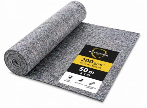 Malervlies 200 g/m² mit PE Folie 1 m x 50 m (50qm) – Abdeckvlies extra stark rutschhemmend & saugstark – Bodenschutzvlies Schutzvlies Renovierungsvlies für Malerarbeiten Profi & Heimwerker (1)