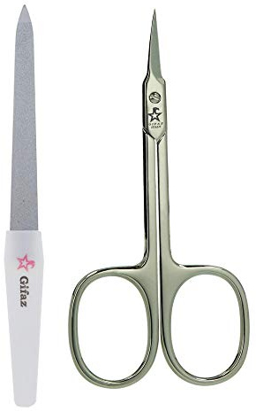 Gifaz Forbici per Pelle in Acciaio al Carbonio Nichelato Made in Italy 9 cm Punte Extrafini Lame Curve Temperate per Manicure e Pedicure + Limetta Manicure