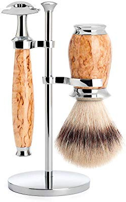 MÜHLE Rasierset - Purist Serie - Silvertip Fibre - Rasierhobel - karelische Maserbirke