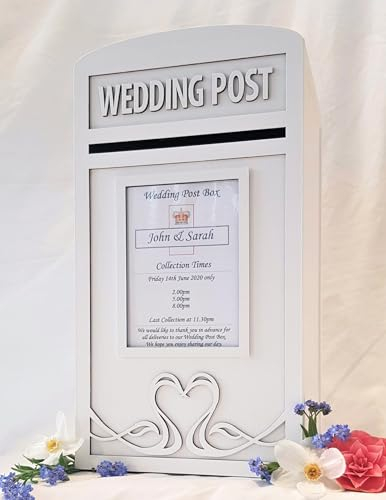 Personalised Wooden White Wedding Card Post Box, Large Lockable Cards PostBox, Well Wishes Box for Reception, Card Box With Lock & Keys