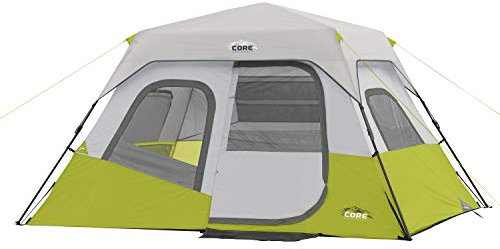 CORE 6 Person Instant Cabin Tent | Portable Large Pop Up Tent with Easy 60 Second Camp Setup for Family Camping | Included Hanging Organizer for Outdoor Camping Accessories