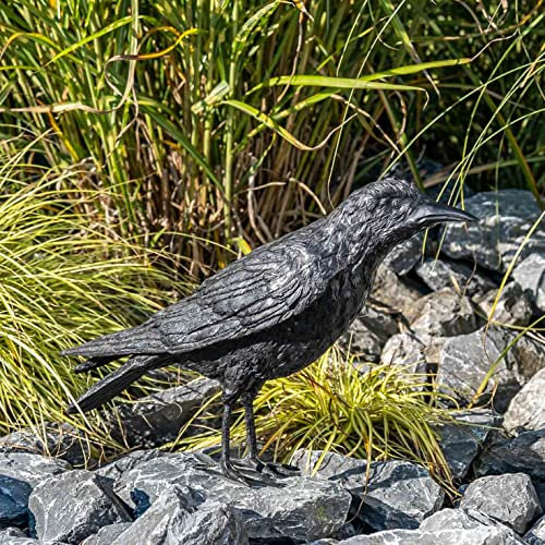 IDYL Bronze-Skulptur Rabe männlich | 37x13x55 cm | Tierfigur aus Bronze handgefertigt | Gartenskulptur oder Teich-Dekoration | Hochwertiges Kunsthandwerk | Wetterfest