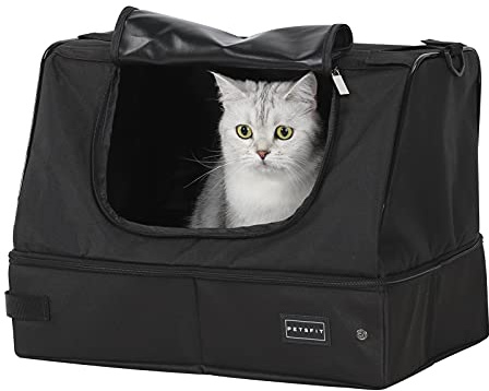 Petsfit Litière de Voyage pour Chat avec Couvercle, Pliable et Portable, Imperméable et Facile à Frotter, Nior, 44cm x 33cm x 34cm