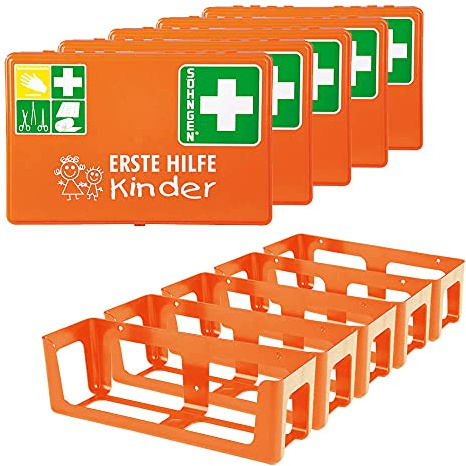 SÖHNGEN BIGPACK 5 x Erste-Hilfe-Kasten Kindergarten, Wandhalterung, DIN 13157 aus Kunststoff, Art.-Nr. 350052 | Verbandskasten | Notfallkoffer | Erste Hilfe Kasten