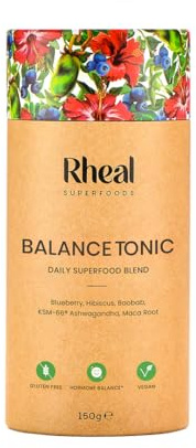 Rheal Balance Tonic, 150g (30 Servings), Women’s Health & Cycle Support Powder with 500mg KSM-66® Ashwagandha, Adaptogenic Superfood Blend for Stress Relief & Hormonal Balance