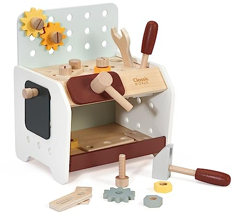 Classic World Werkzeugbank Kinder ab 3 Jahre | Holz Spielzeug mit 29 Teilen | Montessori Spielzeug ab 3 Jahre | Werkzeug Kinder ab 3 Jahre | Kinder Werkzeugkoffer | Holzspielzeug ab 3 Jahre