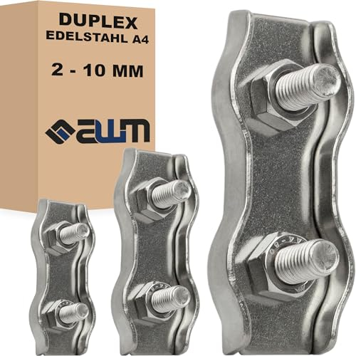 Edelstahl Drahtseilklemmen Bügelklemmen Simplex Duplex Seilklemmen V4A AISI 316 Drahtseil Edelstahlseil Zubehör Klemmen Bügelform (Duplex, 4mm - 4x)