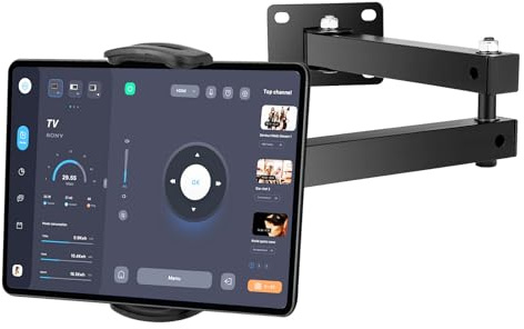 Vehoukli Tablet Wandhalterung 360° Drehbar Einziehbar 10-45cm für 4-13 Zoll Handy-Tablet Halterung Wand (Schwarz) für iPad Pro, Mini, Air, iPhone, Kindle, Galaxy Tab, Küche, Bad