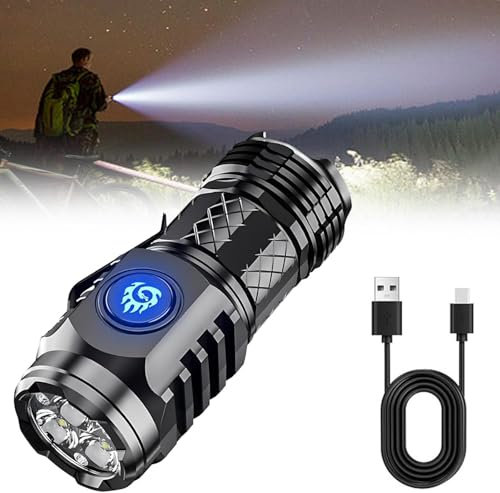 Mini High-Intensity Flashlight Rechargeable Bright Light, Mini Flash Super Power Flashlight, Thumb Flashlight Mini Flash Super Power Flashlight Led Pocket Flashlights (Black)