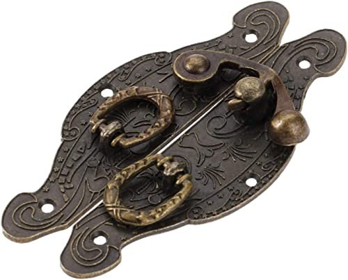 Antike Retro-Haspenschloss-Schnalle, Haken-Ösenriegel, Kastenriegel-Schnalle, alte Geschenkbox aus Holz, Kippschloss, Legierungsschnalle, Türriegelhaken, Möbelbeschläge, Zinklegierung, 90 x 50 mm