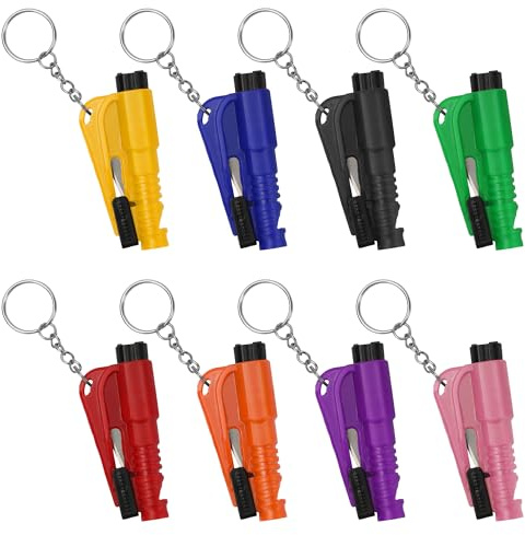 NINEMAX 8pcs Notfallhammer Schlüsselanhänger 3 In 1 Protector Auto Sicherheitshammer Gurtschneider Pfeift Rettungstool für Auto Autos,Busse