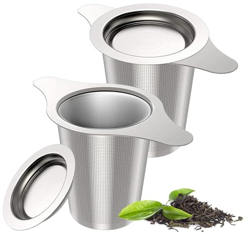 Dzmuero Infusor de Te, Infusor Te, 2 piezas de Colador de te Acero Inoxidable con Tapa y Doble Manija, Filtro te para Taza Con Malla Fina, para la Mayoría de Tazas y Cuencos de Té