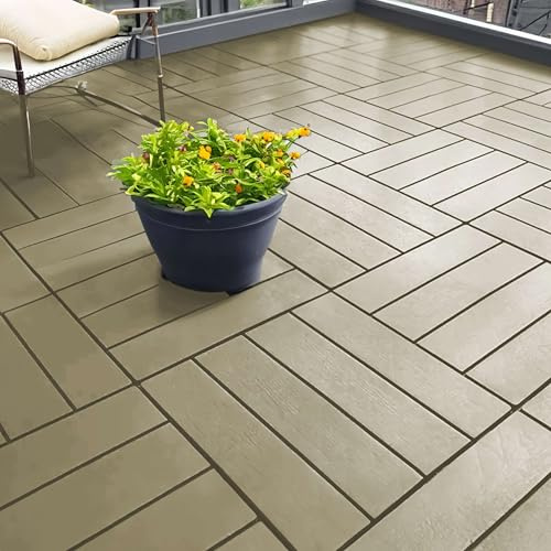 Nicoman Polydeck Piastrelle in PVC 6 pezzi beige per pavimenti da giardino, patio, balcone, 30 x 30 cm plastica quadrata collegare pavimento, facile installazione decking tavole, drenaggio esterno