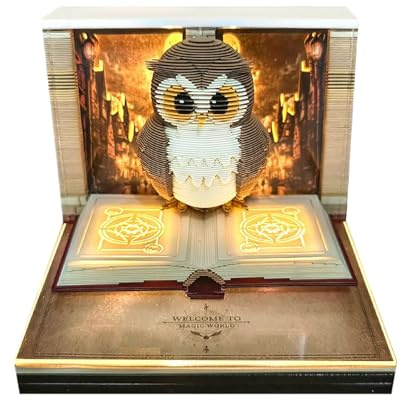 3D Eulen Kalender 2026, 3D Kalender 2026 Abreißen, Notizblock Tischkalender Papierskulptur Deko Geschenk Weihnachten Für Gewohnheiten Tagebuch Lesezeichen, 8.5x8.5x6.8cm