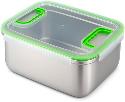 immer Contenedor de acero inoxidable 18/8 – 100% hermético y a prueba de fugas, apto lavavajillas, horno hasta 250°C, gran recipiente alimentario para marinar, fermentar masas y meal prep (9L)