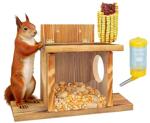 Mangiatoia per scoiattoli, in legno, resistente alle intemperie, resistente, per esterni, per scoiattoli, per nocciole, scoiattoli, giardino, cortile, balcone, albero, picnic, nidificazione