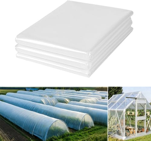 HuaMuDM 3 x 6M Polyethylenfolie Transparent Gewächshausfolie,Tunnelfolie | Reißfest Gartenfolie aus Polyethylen,Polyethylen Folie Transparent Gewächshausfolie,für Gartenarbeit Treibhaus Folientunnel