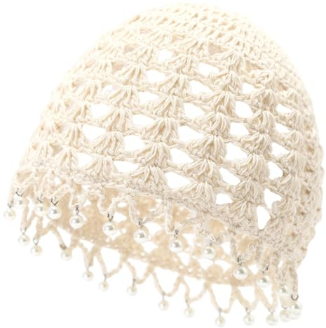 BAOZOON Women Crochet Skull Cap Handmade Knit Cutout Beanie Hat Breathable Hollow Knitted Hat Stretchy Knitted Crochet Cap