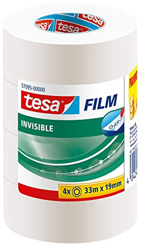 tesa tesafilm invisible Selbstklebeband - transparent, einfache Handhabung, 33m x 19mm, 4 Rollen