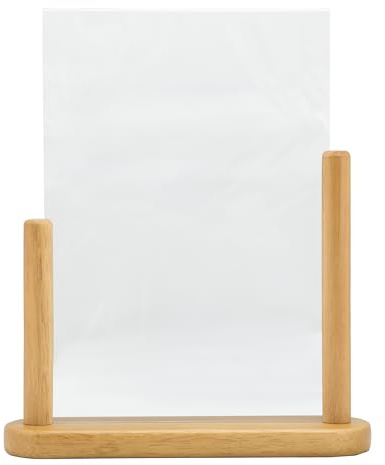 SECURIT - Tisch Aufsteller - A4 - Hartholz Teak lackiert | Herausnehmbarer Acrylrahmen doppelseitig - Innen und Außen - Für Zuhause und Gastronomie