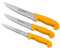 Marsvogel Solingen # 71-(S87A6) Set di 3 coltelli da macellaio, composto da: 2 coltelli da taglio da 20 cm + 17 cm + coltello da disosso 15 cm, colore giallo